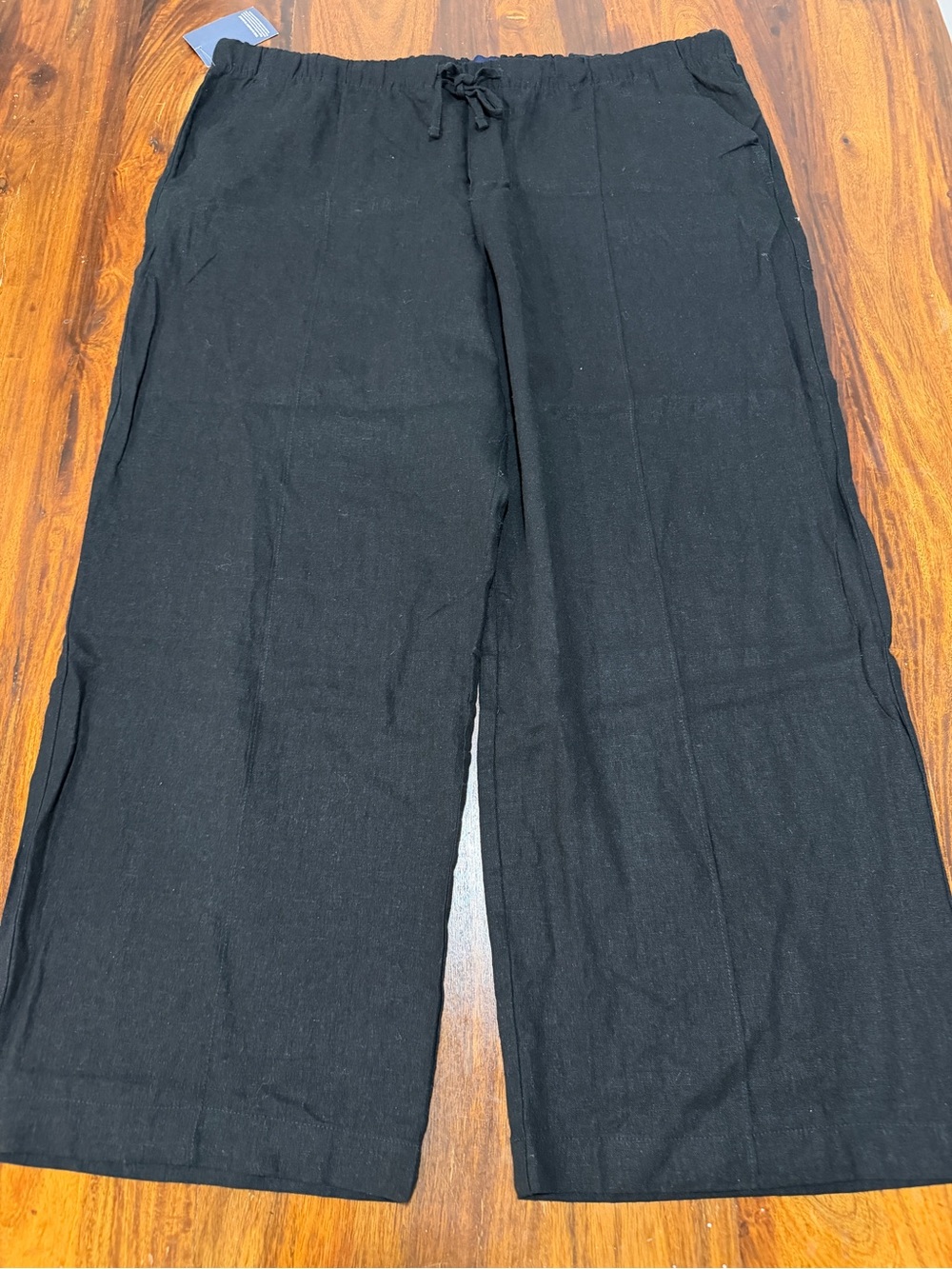 NWT Gap Black Linen Wide Leg Pull On Pants Women's XXL Quiet Luxury